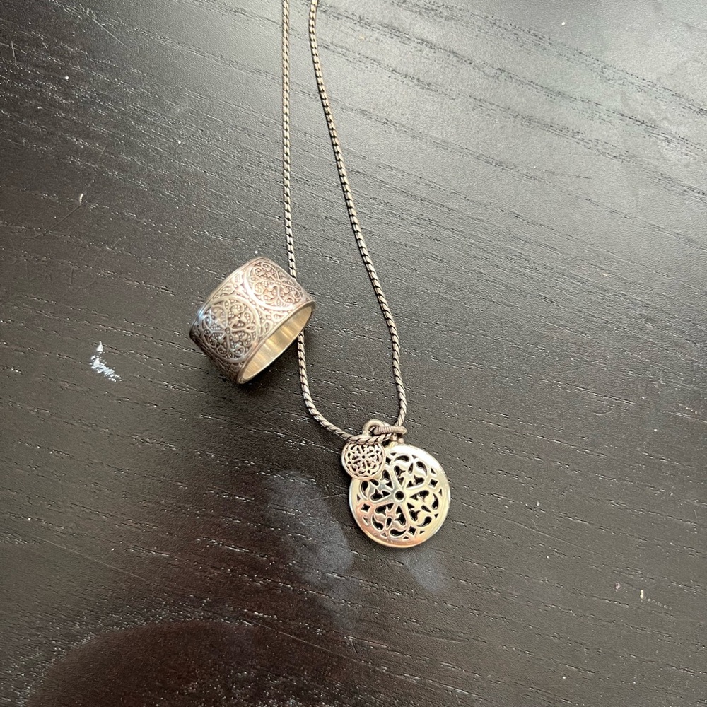 Brighton Silver Filigree Necklace and Ring Set